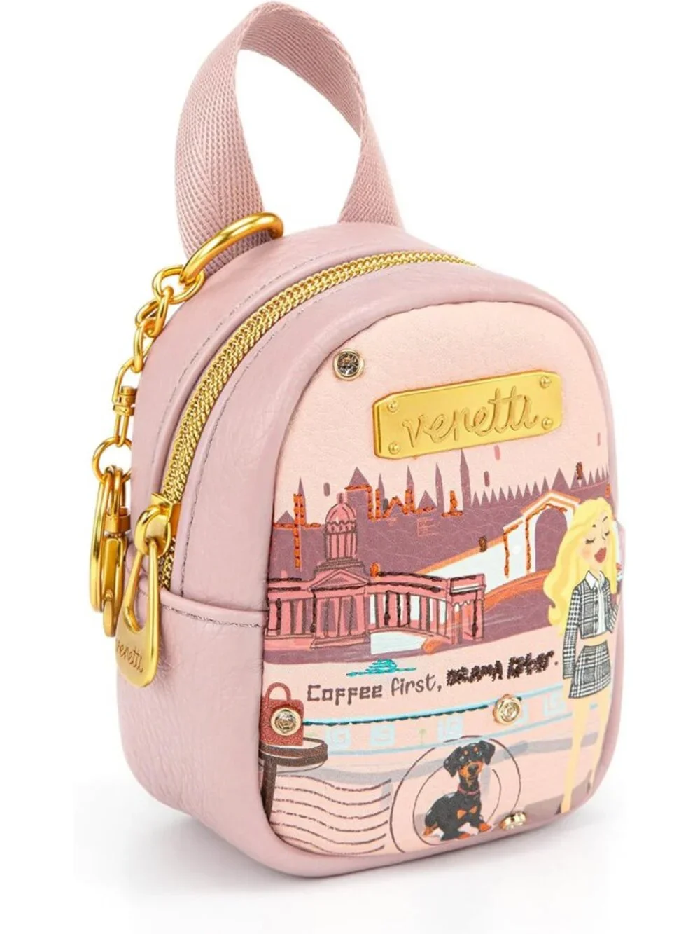 Cityscape Illustration Coin Pouch Keychain | Cute Change Purse for Coins